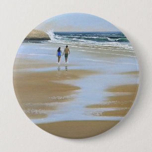 Badge Rond 10 Cm ~ de bouton marchant la plage