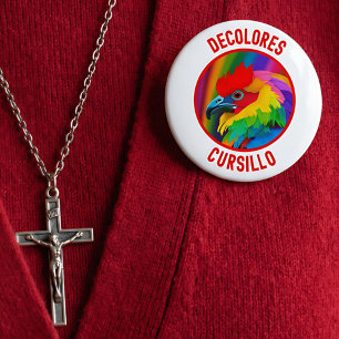 Badge Rond 10 Cm DeColores Cursillo Coq Coloré Arc-en-ciel Vif