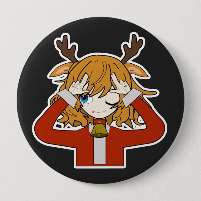 Badge Rond 10 Cm deer girl with santa clothes (Devant)
