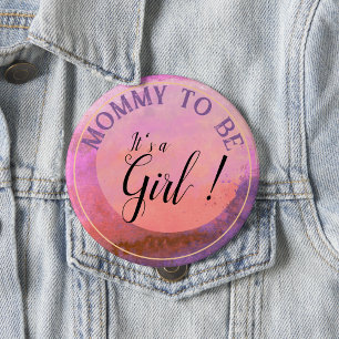 Badge Rond 10 Cm Dégradé rose aquarelle 'C'est une fille' pour Mama