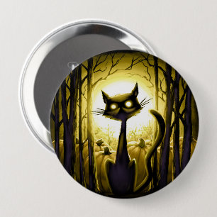 Badge Rond 10 Cm Derpy Little Halloween Chat dans un Patch Citrouil