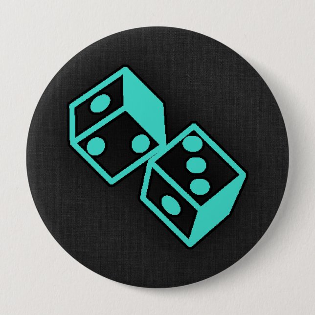 Badge Rond 10 Cm Dés Casino Turquoise, Blue Green (Devant)