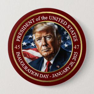 Badge Rond 10 Cm Donald Trump Jour de l'investiture GOP Red Collect