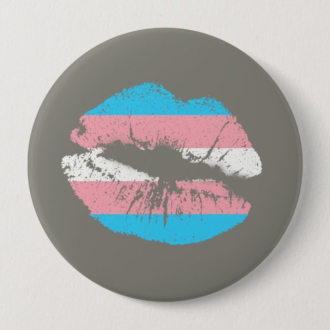 Badge Rond 10 Cm Drapeau bleu rose trans Bouche à lèvres (Devant)