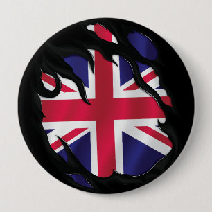 Badge Rond 10 Cm Drapeau déchiré du Royaume-Uni