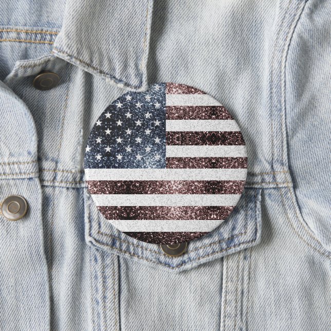 Badge Rond 10 Cm Drapeau rustique rouge blanc bleu étincelant USA (En situation)