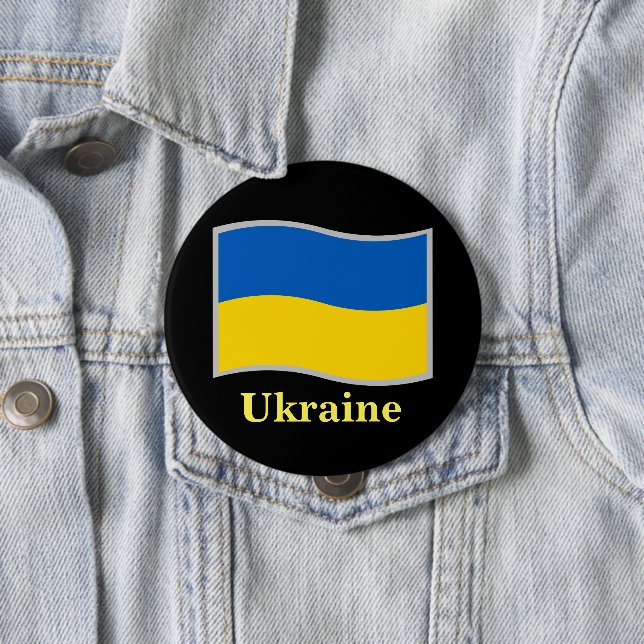 Badge Rond 10 Cm Drapeau ukrainien brandissant (En situation)