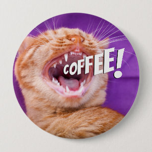 Badge Rond 10 Cm Drôle Caféine Aimant Café de chat