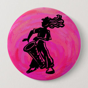 Badge Rond 10 Cm Drum Boogie Nights New York Hot Pink