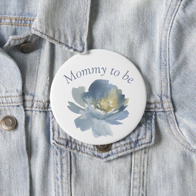 Badge Rond 10 Cm Dusty Blue Boho Floral Mommy to be 4" (En situation)