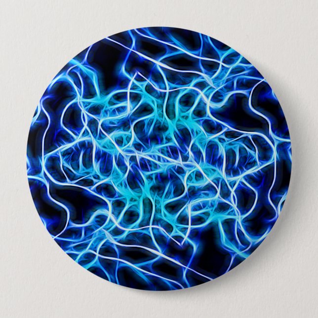 Badge Rond 10 Cm Éclair électrique néon bleu Tesla Coil (Devant)