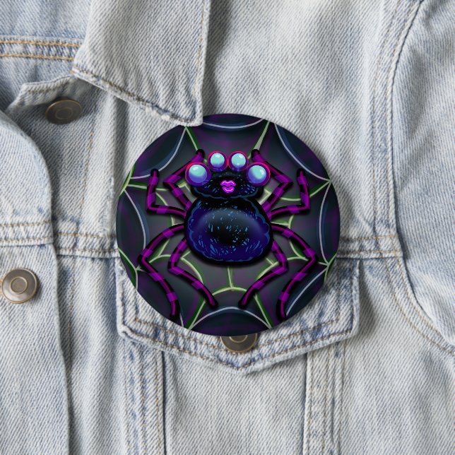 Badge Rond 10 Cm Éffrayant Spider Déplaisant (En situation)