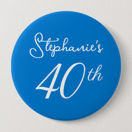 Badge Rond 10 Cm Elégant Monogramme Bleu 40e fête d'anniversaire