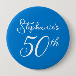 Badge Rond 10 Cm Élégant Monogramme bleu 50e fête d'anniversaire