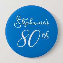 Badge Rond 10 Cm Elégant Monogramme Bleu 80e fête d'anniversaire