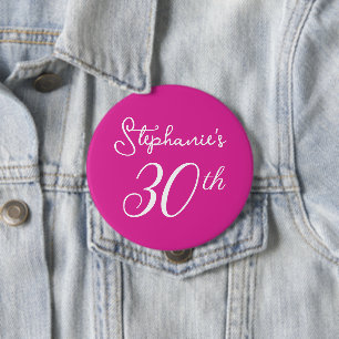 Badge Rond 10 Cm Élégant Monogramme rose 30e fête d'anniversaire