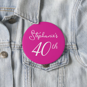 Badge Rond 10 Cm Élégant Monogramme rose 40e fête d'anniversaire