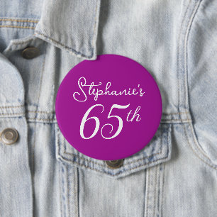 Badge Rond 10 Cm Élégant Monogramme rose foncé 65e fête d'anniversa
