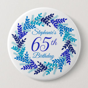 Badge Rond 10 Cm Élégante couronne bleue 65e anniversaire