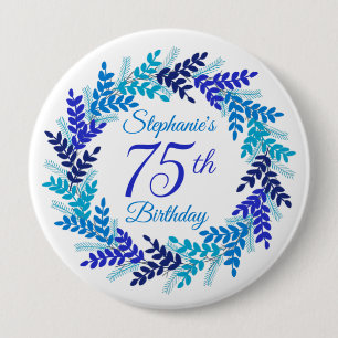 Badge Rond 10 Cm Élégante couronne bleue 75e anniversaire