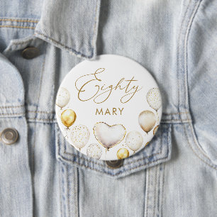 Badge Rond 10 Cm Elégante Gold Balloon 80e fête d'anniversaire