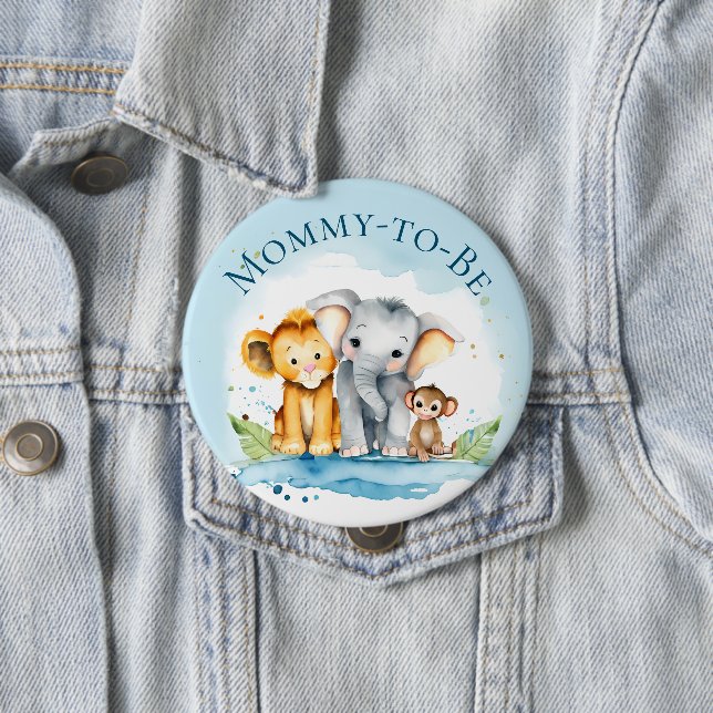 Badge Rond 10 Cm Eléphant mignon & Amis Baby shower de maman à être (En situation)