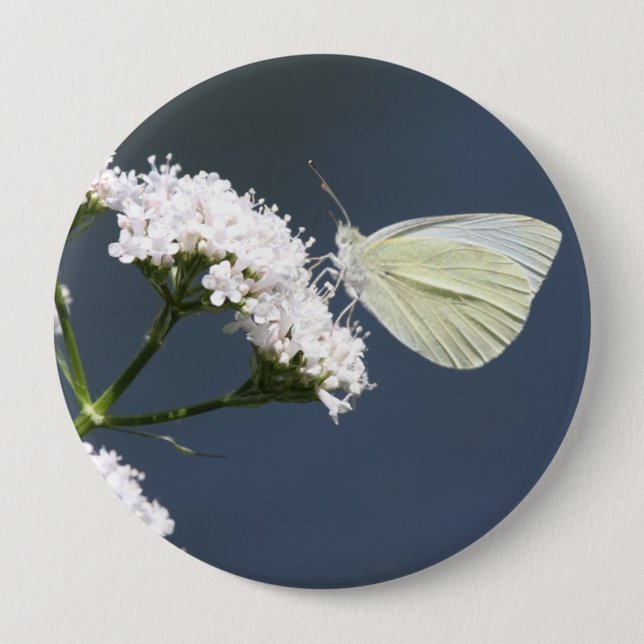 Badge Rond 10 Cm Épingle à papillon blanc à ailes (Devant)