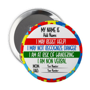 Badge Rond 10 Cm Épingle d'alerte Autisme Non Verbal 