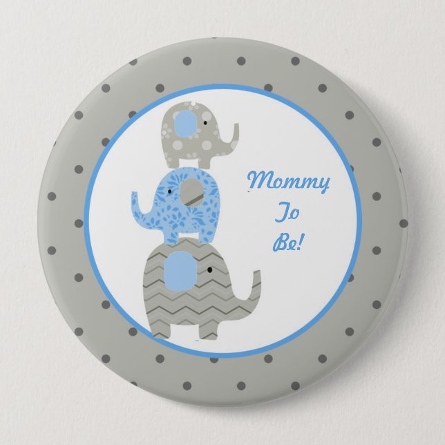 Badge Rond 10 Cm Et gris maman personnalisée par éléphant bleu à (Devant)
