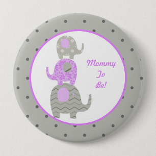Badge Rond 10 Cm Et gris maman personnalisée par éléphant pourpre à