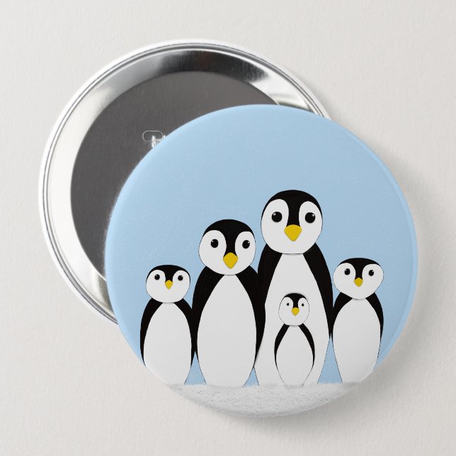 Badge Rond 10 Cm Famille Pingouin mignonne (Devant & derrière)