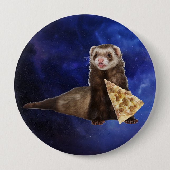 Badge Rond 10 Cm Ferret Weasel PIzza Slice Nebula Space (Devant)