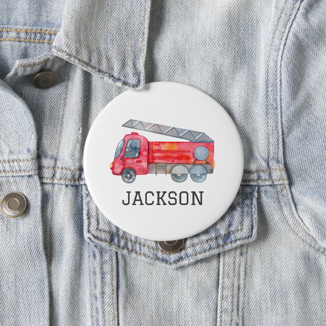 Badge Rond 10 Cm Fête d'anniversaire du moteur d'incendie personnal (En situation)