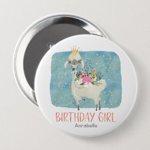 Badge Rond 10 Cm Fête d'anniversaire fille mignonne aquarelle Llama