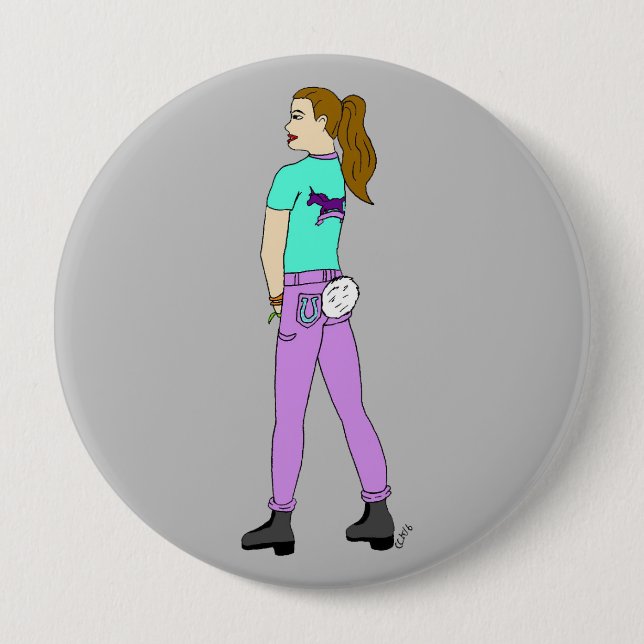 Badge Rond 10 Cm fille avec une queue de lapin (Devant)