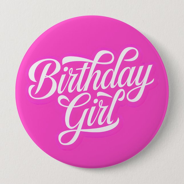 Badge Rond 10 Cm Fille d'anniversaire rose (Devant)