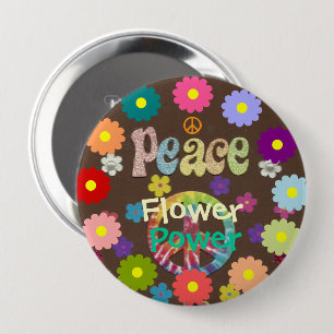Badge Rond 10 Cm Fleur de pouvoir des années 60