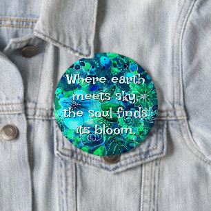 Badge Rond 10 Cm Fleurs Abstraites Bleu Canard Vert Personnalisé