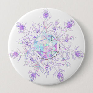Badge Rond 10 Cm flocon de neige violet clair et coeur étincelant