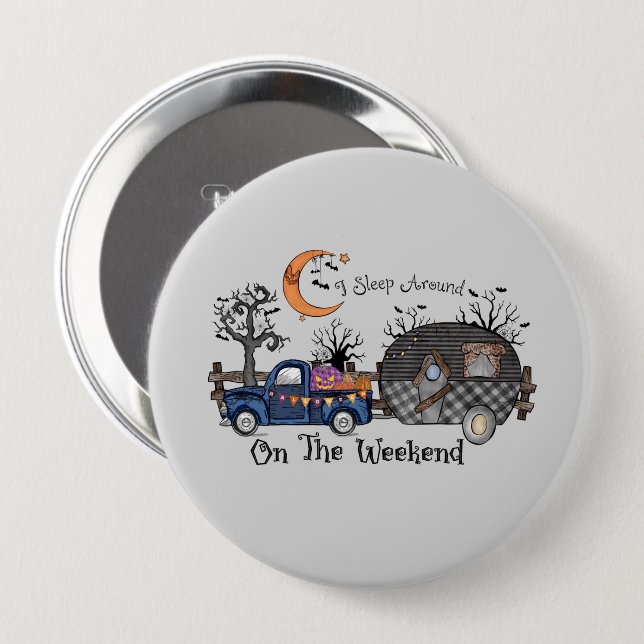 Badge Rond 10 Cm Funny Halloween Camping (Devant & derrière)
