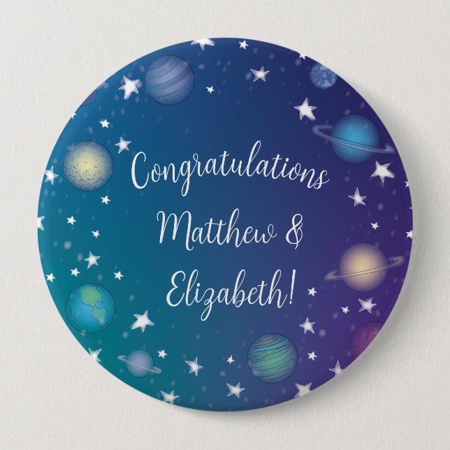 Badge Rond 10 Cm Galaxie du Baby shower spatial (Devant)
