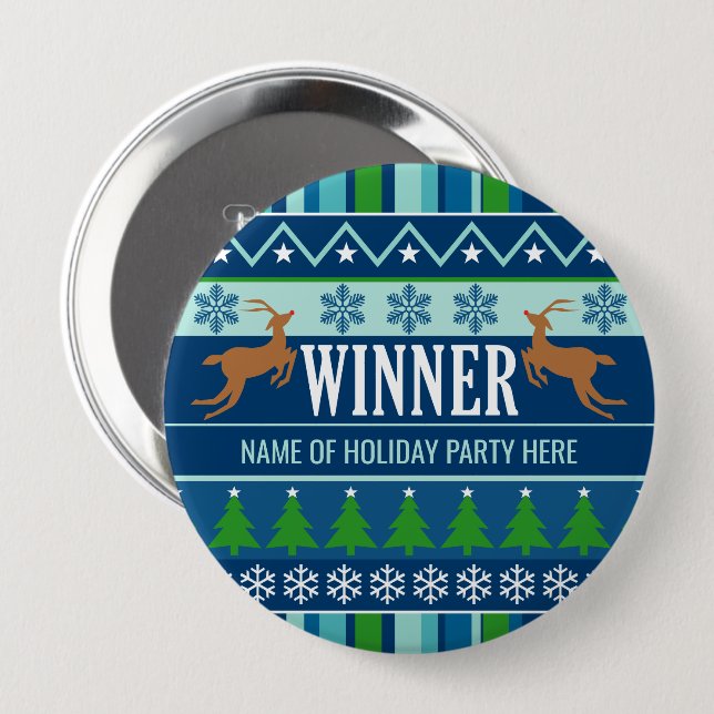 Badge Rond 10 Cm Génial gagnant du concours de pull de Noël (Devant & derrière)