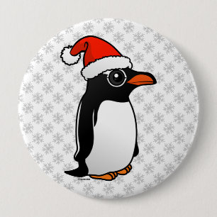 Badge Rond 10 Cm Gentoo Penguin Père Noël
