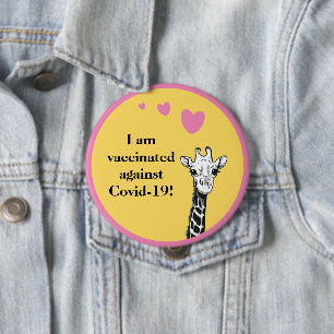 Badge Rond 10 Cm Giraffe Souriante Je Suis Vacciné