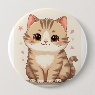 Badge Rond 10 Cm Gleeful Chat : Sweet Kawaii Kitten Art pour n'impo