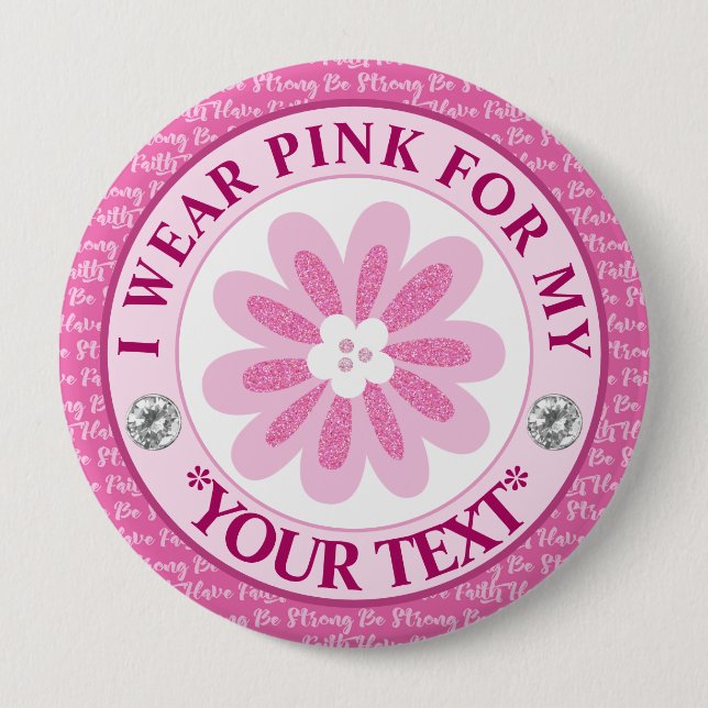Badge Rond 10 Cm Glitter Flower Breast Cancer Awareness Design (Devant)