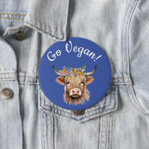 Badge Rond 10 Cm Go Vegan Animal Rights Cow