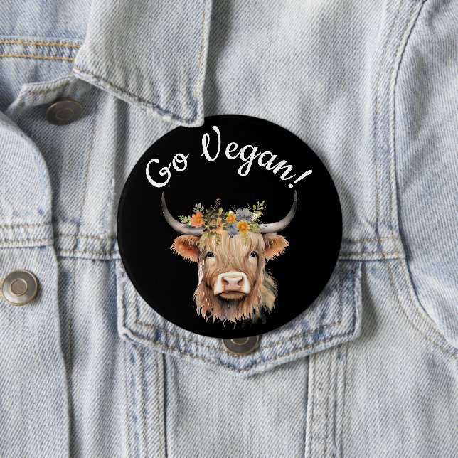 Badge Rond 10 Cm Go Vegan Animal Rights Cow (En situation)