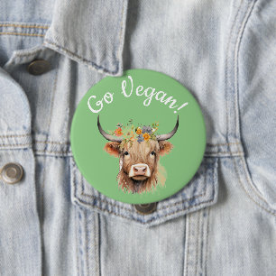 Badge Rond 10 Cm Go Vegan Animal Rights Cow