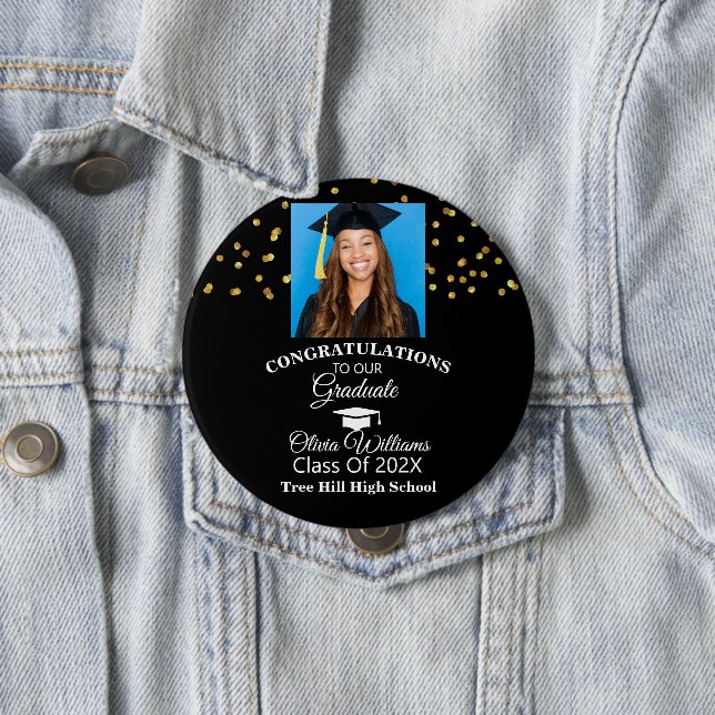 Badge Rond 10 Cm Gold Confetti Graduate Photo Party (En situation)